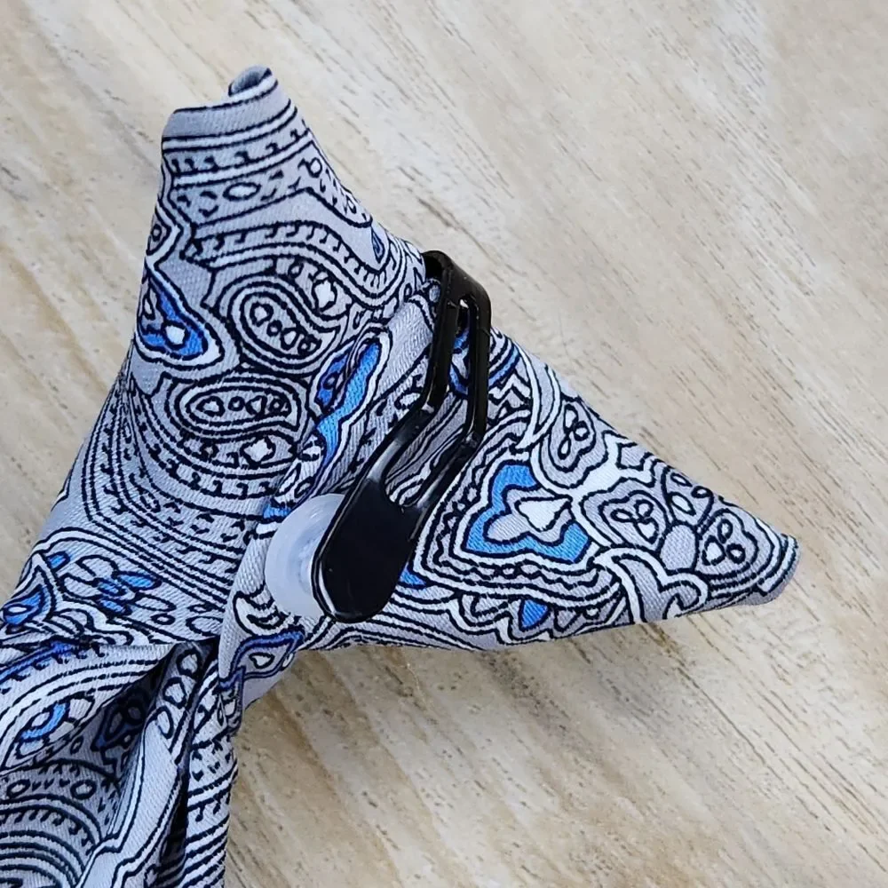 💜Gray & Blue Paisley Pre-Tied Clip-on Tie Youth XLarge